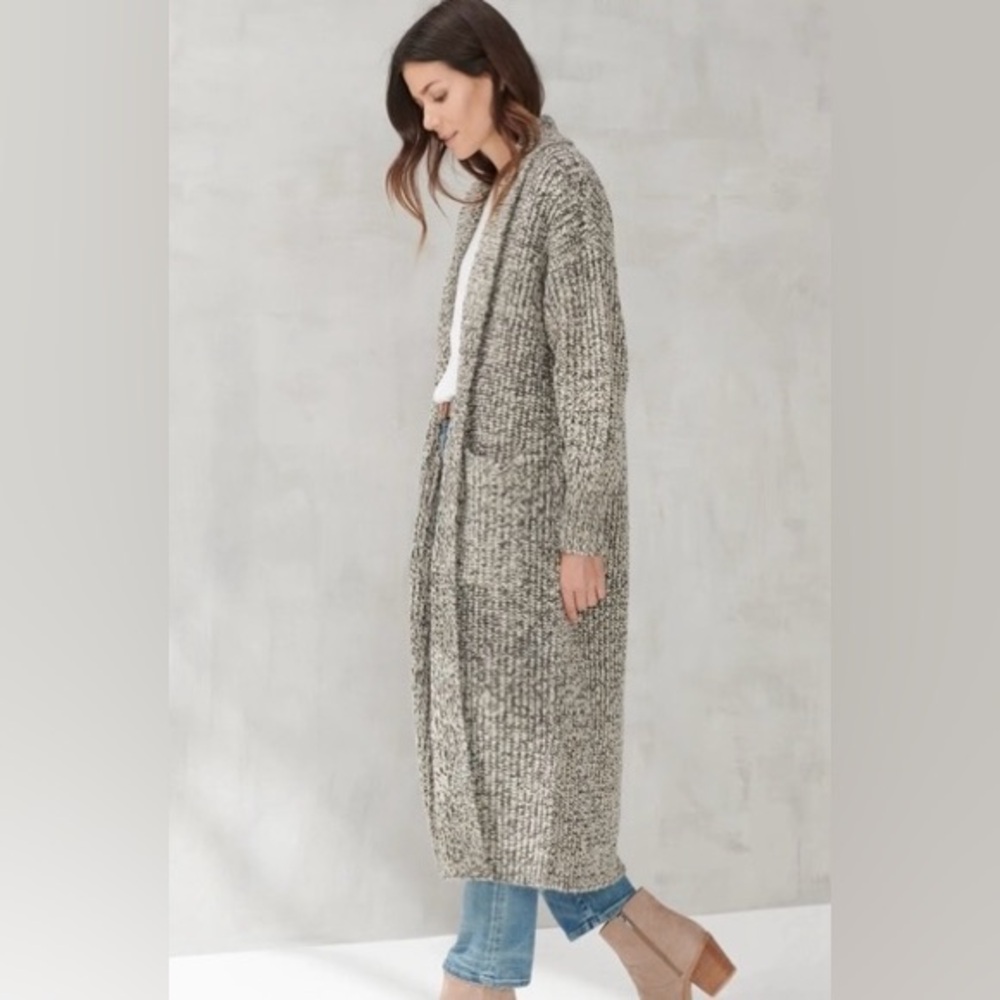 Lucky Brand Knitted Open Front Duster Cardigan NWT XS Oversized 42” Long Pockets
